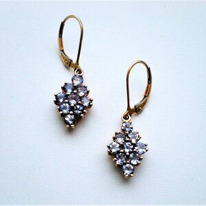NEW Designer Chuck Clemency STS 14K Gold Tanzanite Cluster Dangle Earrings